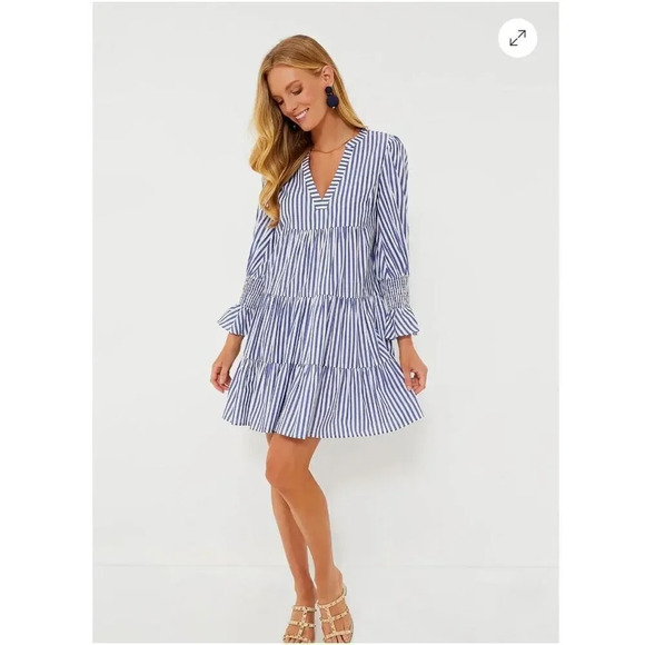 POMANDER PLACE x TUCKERNUCK | Blue White Stripe Cotton Tiered Kenzo Dress | XXXL - Picture 1 of 10